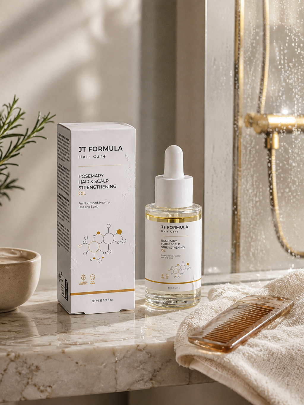 JT Formula – Haar- en Hoofdhuidolie met Rozemarijn